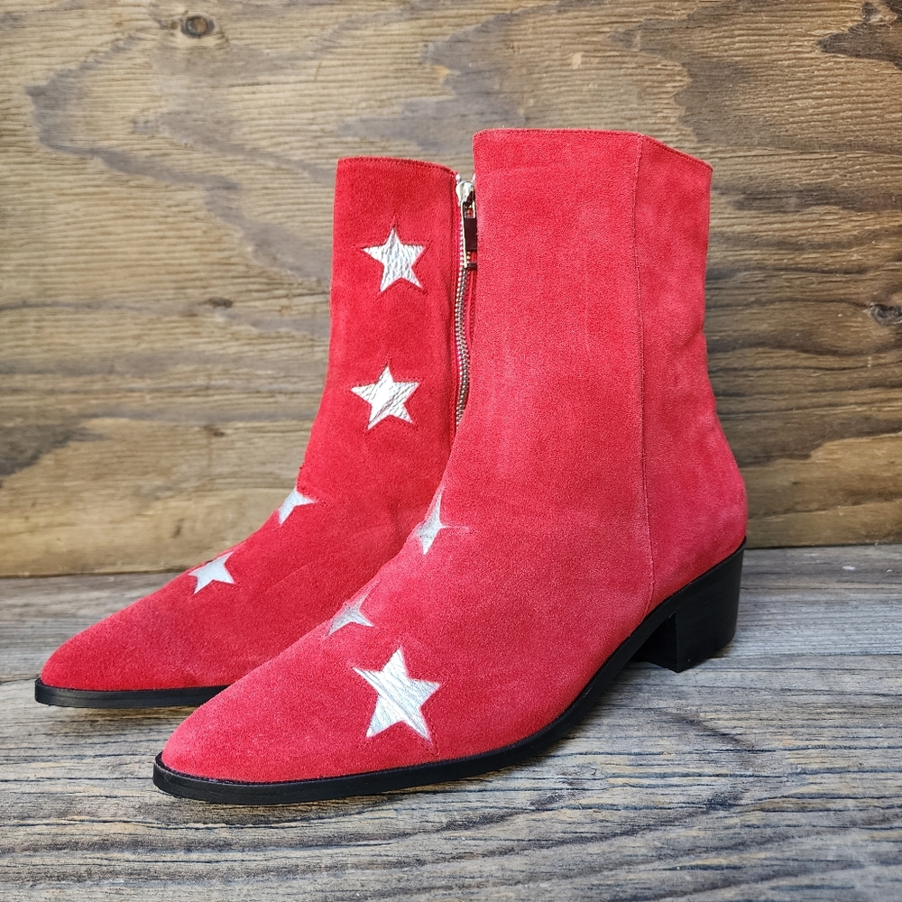 Modern Vice Stars Red Suede Leather Boots Size EUR 38.5 New - Picture 3 of 15